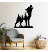 Vlk volanie divočiny - drevená vyrezávaná dekorácia na stenu 50x40 cm čierna