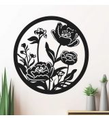 kvety okrúhly drevený obraz kruh 40 cm čierna
